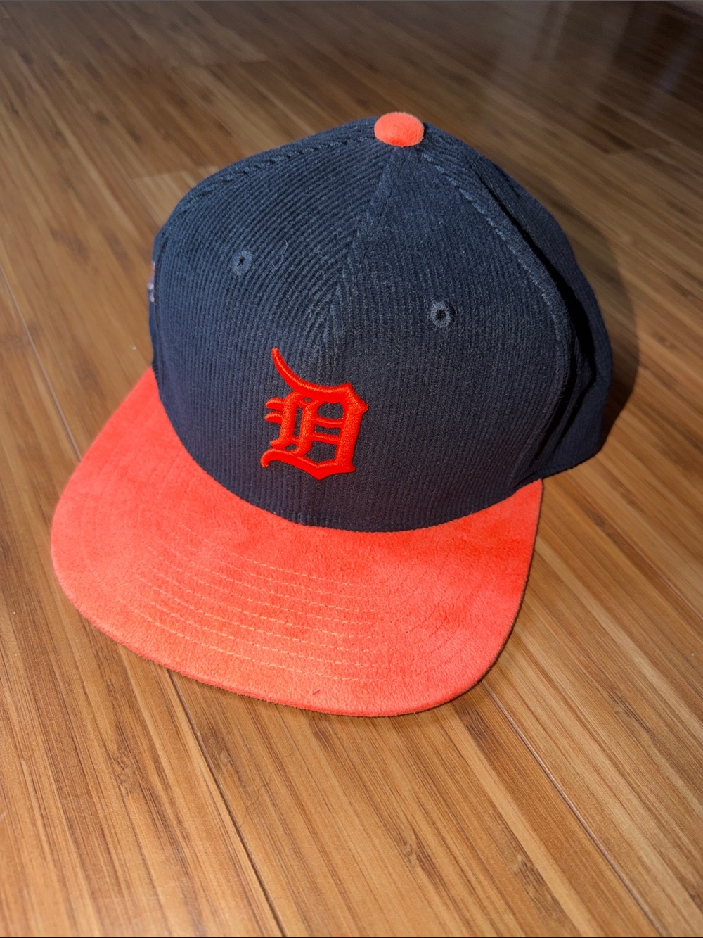 Mitchell & Ness Navy and Orange Detroit 'D' Corduroy Snapback